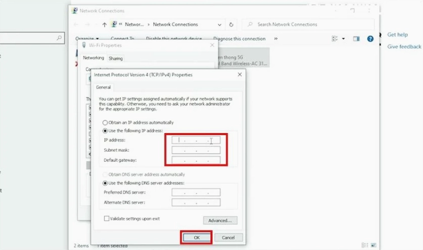 Hướng dẫn chi tiết cách truyền dữ liệu giữa 2 máy tính laptop hiệu quả nhất 22 Tiến hành thiết lập 2 cấu hình PC với 2 IP tĩnh khác nhau