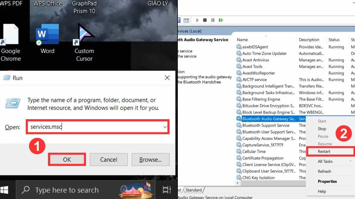 Hướng dẫn chi tiết cách bật bluetooth trên laptop dell inspiron nhanh chóng nhất 30 Tìm Bluetooth Support Service click chuột phải và chọn Restart