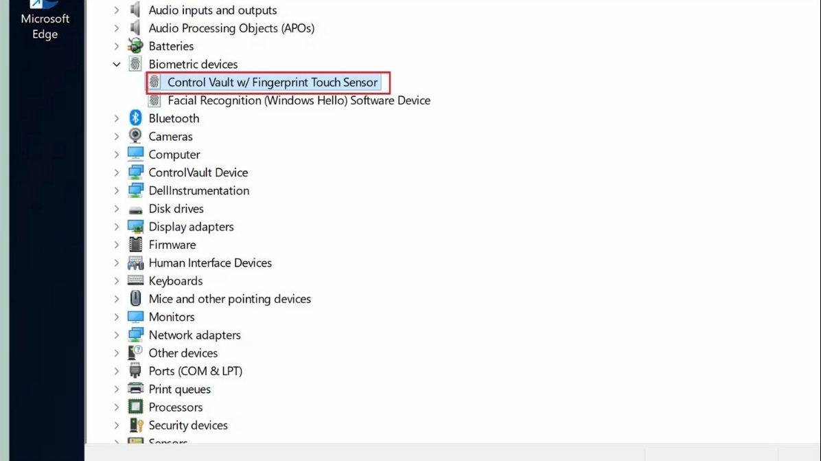 Tìm các driver tên fingerprint sensor/fingerprint reader/fingerprint Touch Sensor