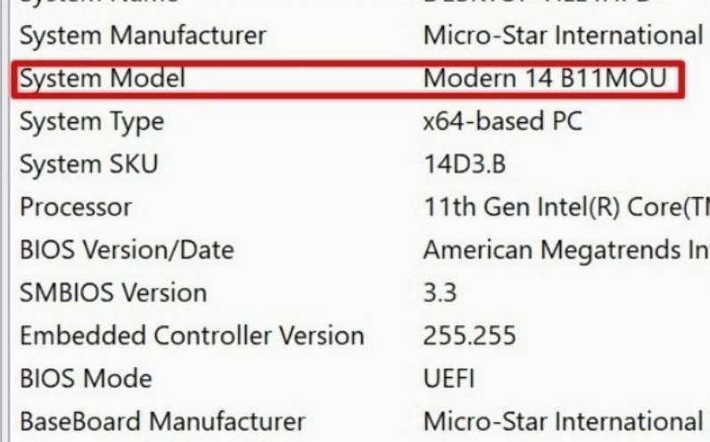 Hướng dẫn chi tiết cách kiểm tra model laptop nhanh chóng và chuẩn xác nhất 7 Tìm đến dòng System Model ở cột bên phải cửa sổ để xem thông tin đời máy