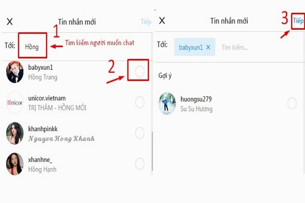 Hướng dẫn chi tiết cách nhắn tin trên Instagram bằng laptop đơn giản nhất 6 Tìm đối tượng muốn nhắn tin trên instargam