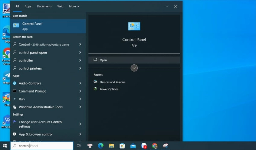 Tìm kiếm “Control Panel”