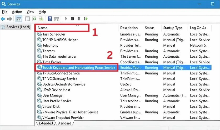 Tìm kiếm dịch vụ Touch Keyboard and Handwriting Panel Service