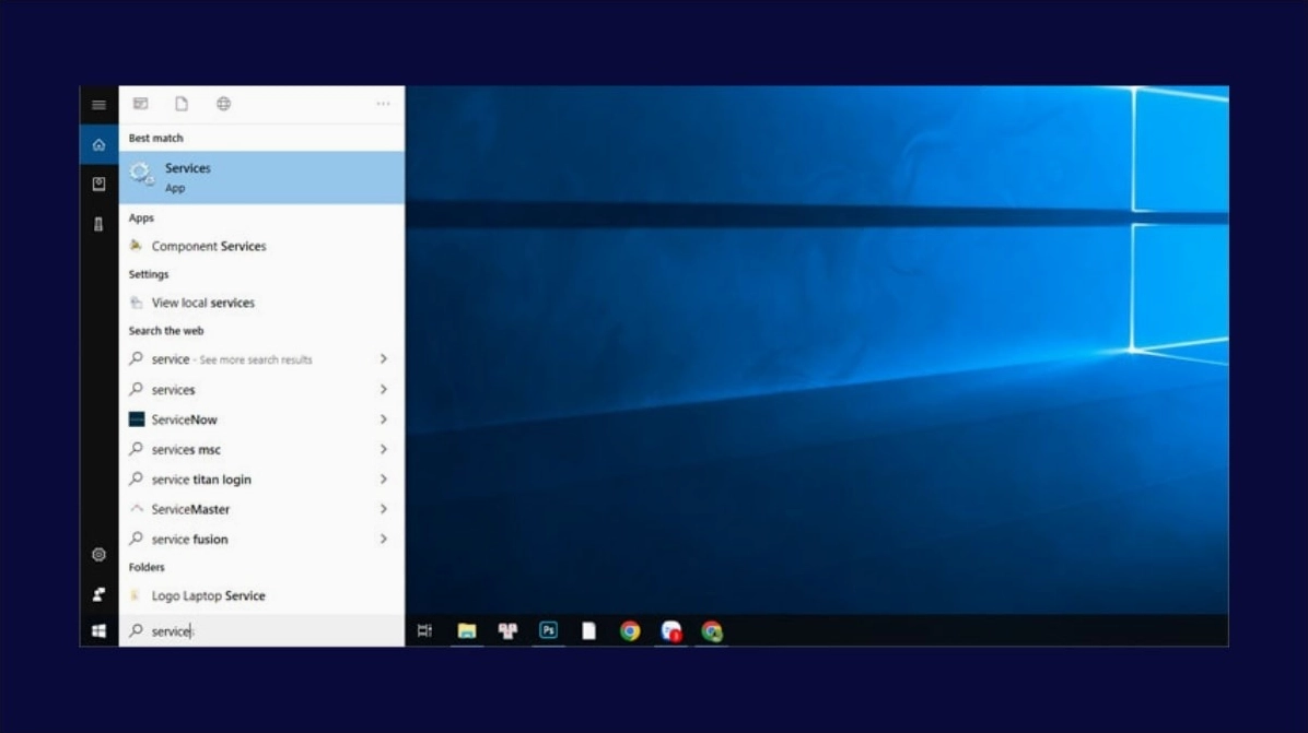 Hướng dẫn chi tiết cách quên pass wifi trên laptop đơn giản và hiệu quả nhất 2026 6 Tìm kiếm ứng dụng dịch vụ service trên thanh tìm kiếm của Windows