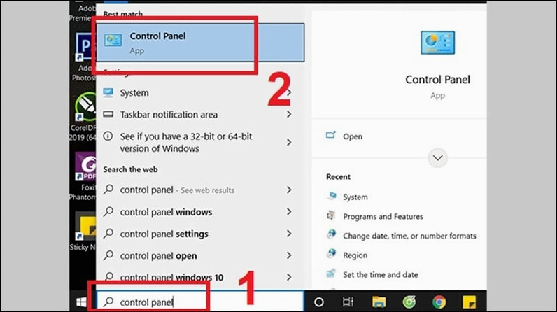 Tìm kiếm và mở công cụ Control Panel