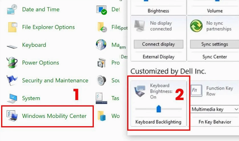Tìm và chọn mục Keyboard Backlighting