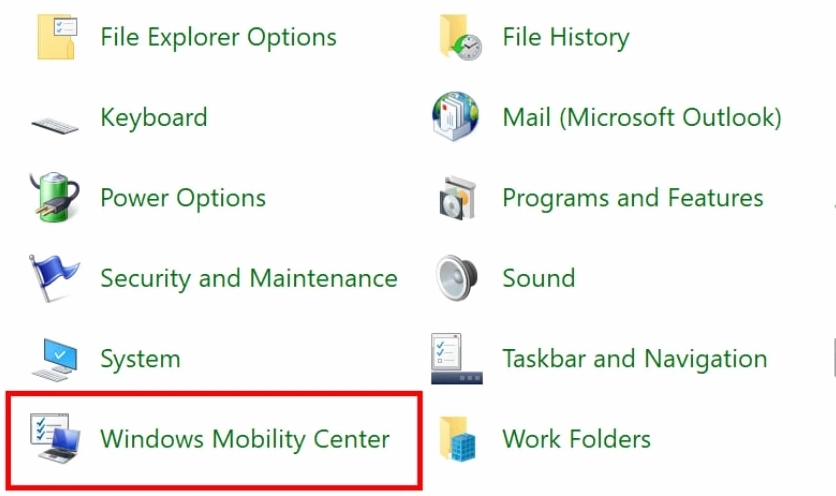 Tìm và truy cập vào mục Windows Mobility Center trên hệ thống