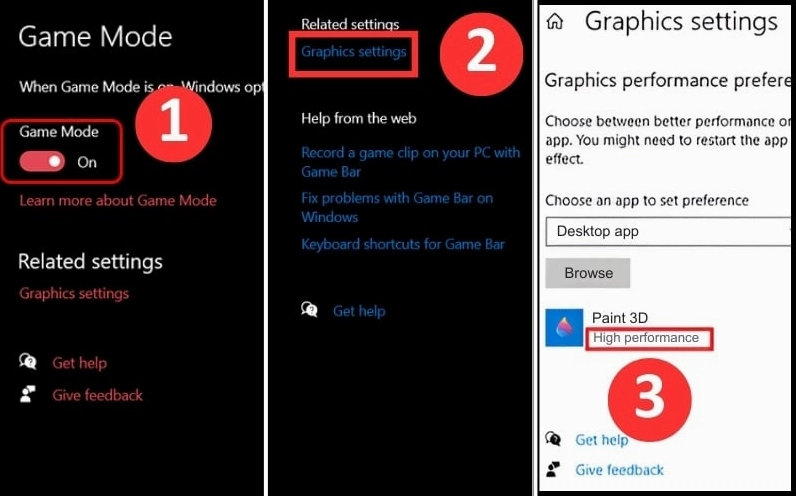Tối ưu phần mềm bằng cách kích hoạt tính năng Game Mode và Graphics Settings