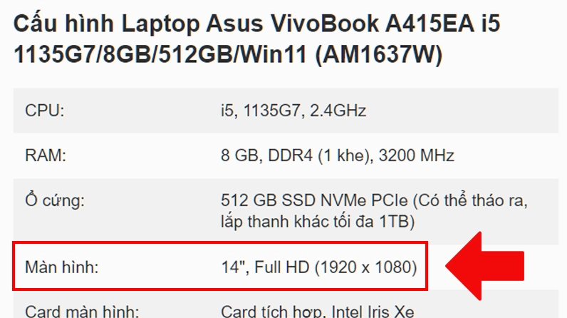 Tra cứu thông số màn hình máy tính thông qua công cụ tìm kiếm Google