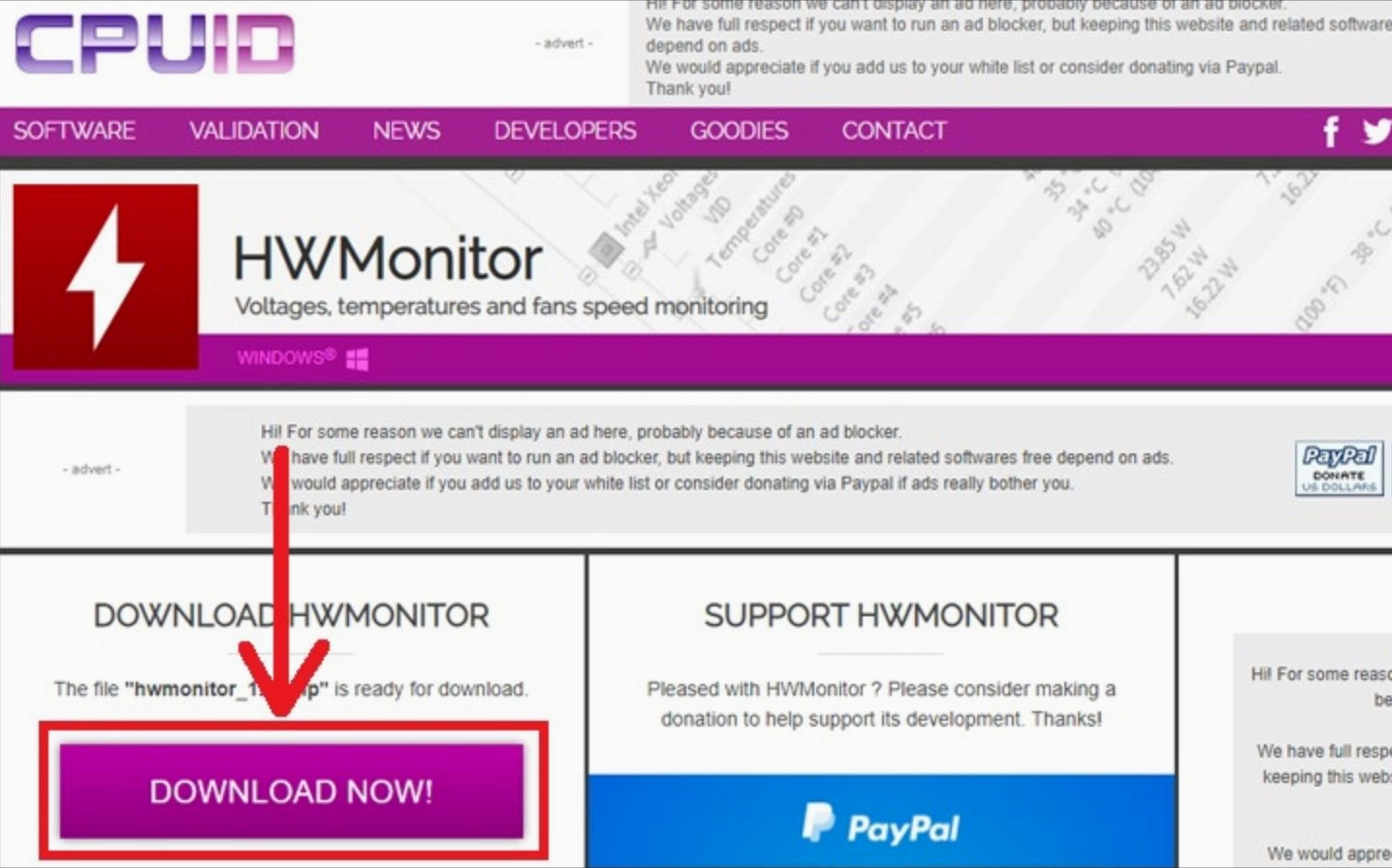 Trang chủ tải xuống phần mềm HWMonitor chuyên dùng để kiểm tra thông số phần cứng