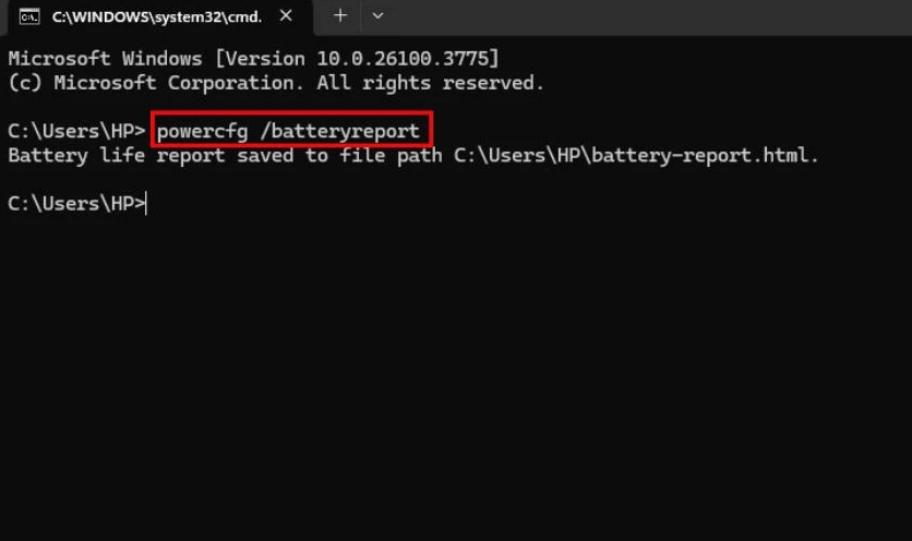 Trong cửa sổ Command Prompt hiện ra, gõ dòng lệnh powercfg /batteryreport rồi nhấn phím Enter