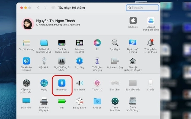 Trong cửa sổ System Preferences, tìm và nhấp vào biểu tượng Bluetooth