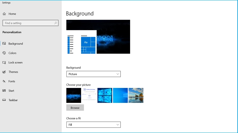 Trong mục Personalization chọn tab Background để tiến hành thay đổi hình nền