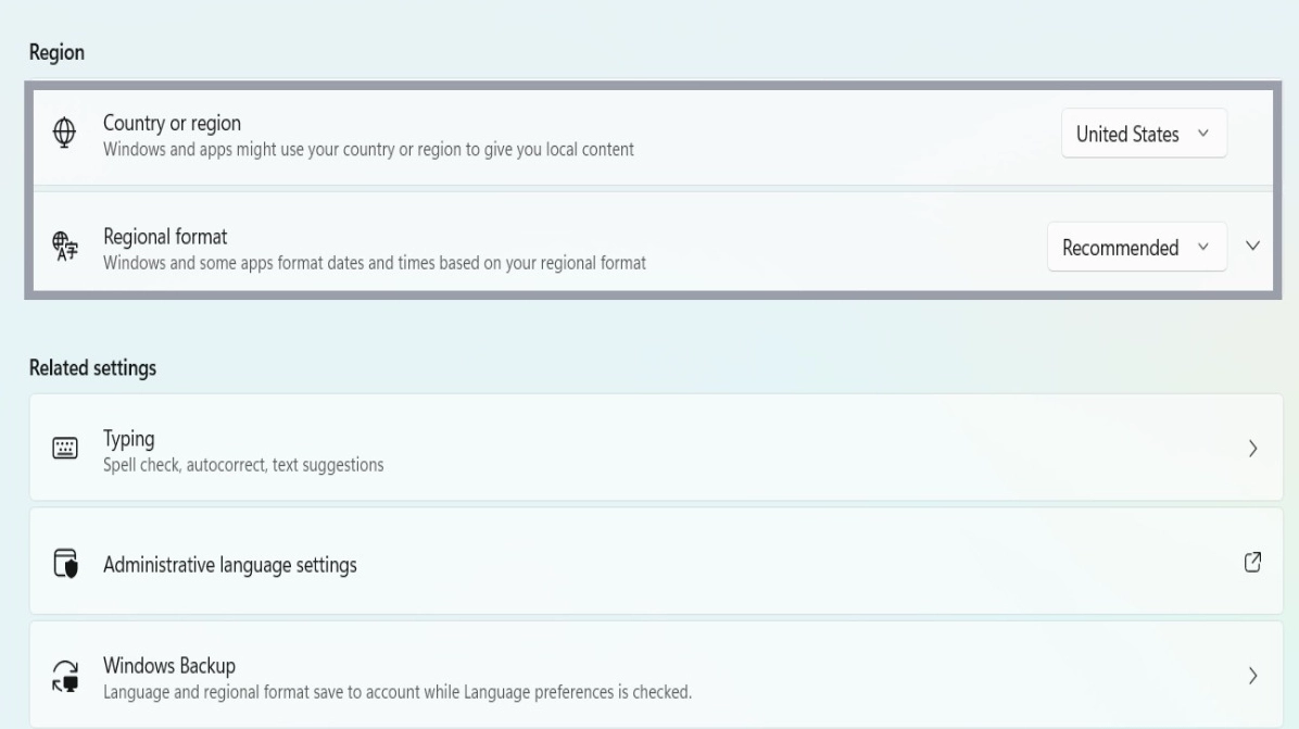 Hướng dẫn chi tiết cách đổi ngôn ngữ trên laptop Windows nhanh chóng 32 Trong phần Country or region, chọn vị trí địa lý hiện tại