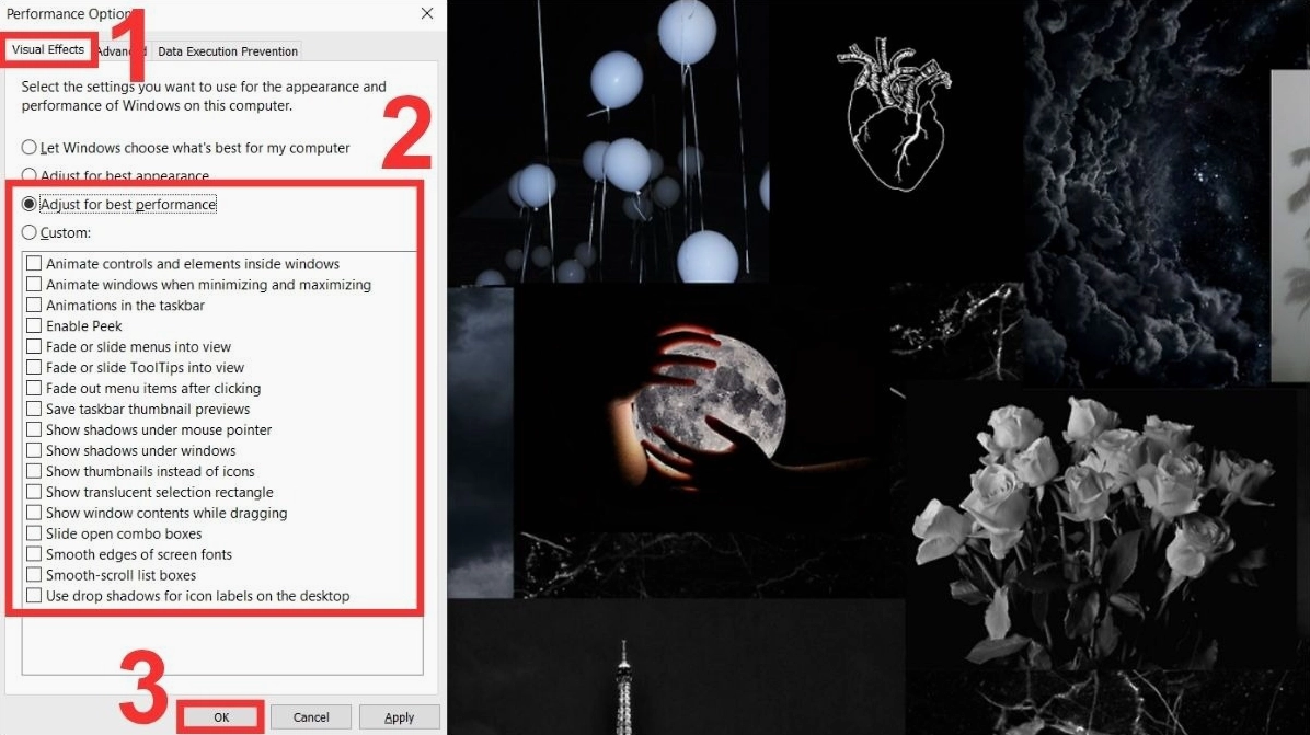 Hướng dẫn chi tiết cách tăng tốc cho laptop chạy mượt mà như mới 26 Trong tab Visual Effects bạn chọn Adjust for best performance
