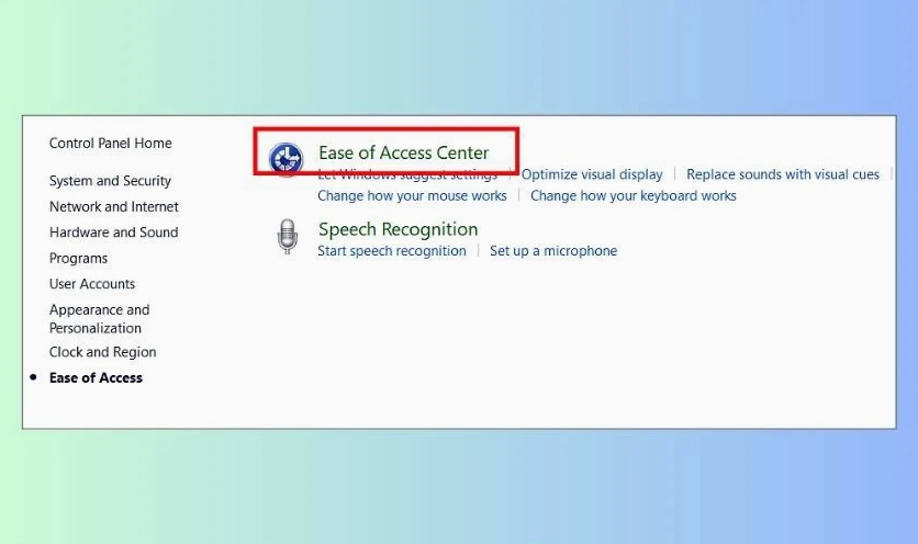 Trung tâm cài đặt Ease of Access Center