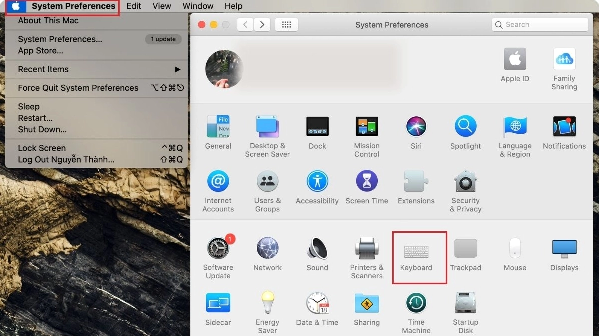 Truy cập cài đặt Bàn phím trên macOS