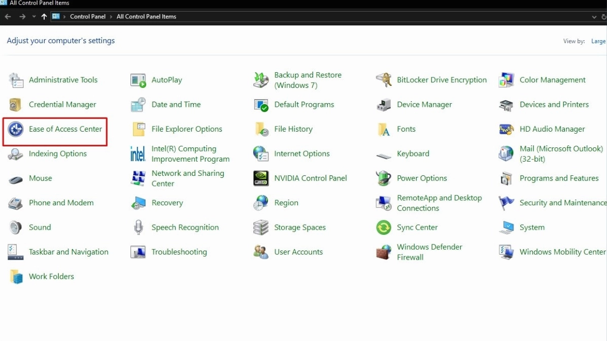 Truy cập Ease of Access Center