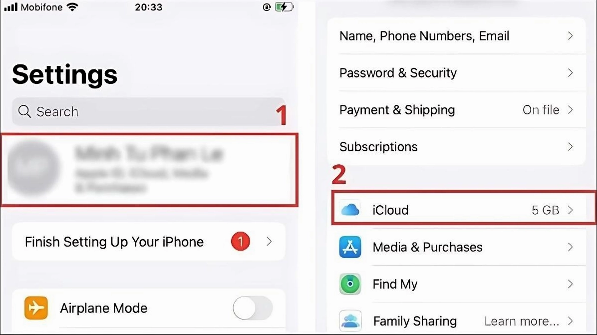 Hướng dẫn cách đồng bộ iPhone với laptop nhanh chóng đơn giản 17 Truy cập phần quản lý tài khoản Apple ID và chọn mục iCloud trên điện thoại