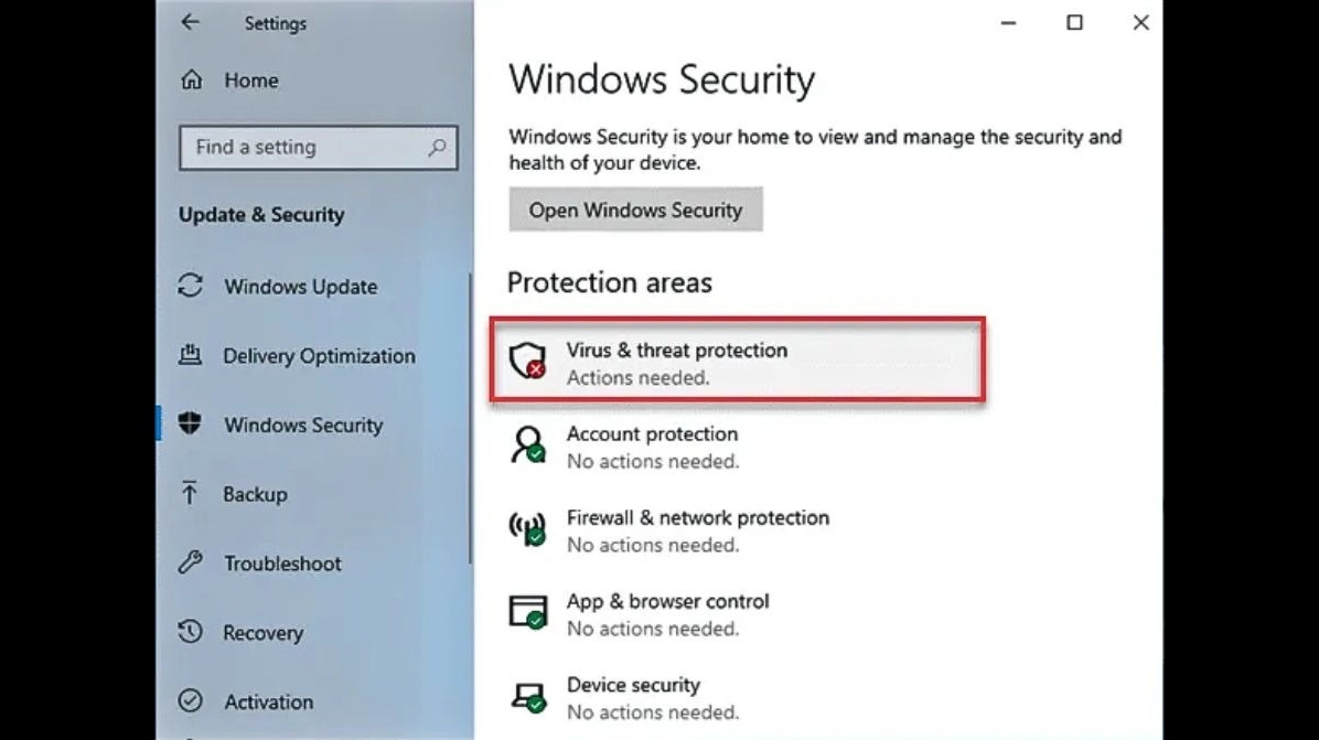 Hướng dẫn chi tiết cách làm cho laptop win 10 chạy nhanh hơn hiệu quả 26 Truy cập vào mục Virus & threat protection trong cài đặt