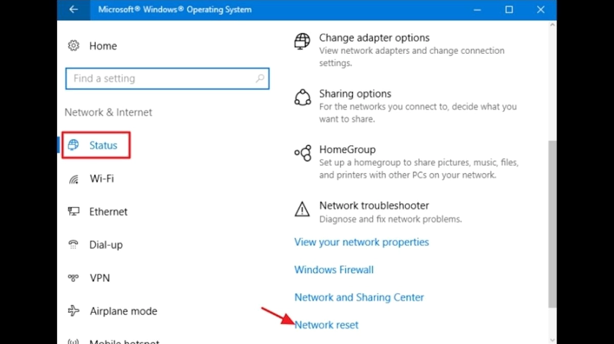 Truy cập vào Network reset để reset lại cài đặt mạng