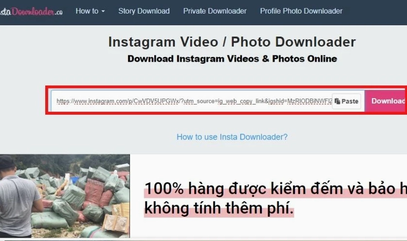 Truy cập vào trang web thứ ba để tải ảnh Instagram
