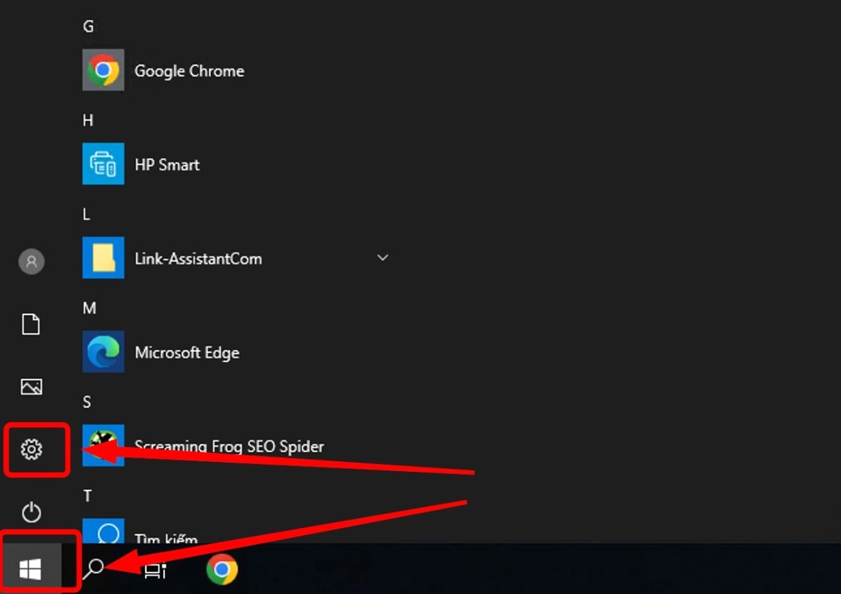 Truy cập vào ứng dụng Settings trên hệ điều hành Windows 10