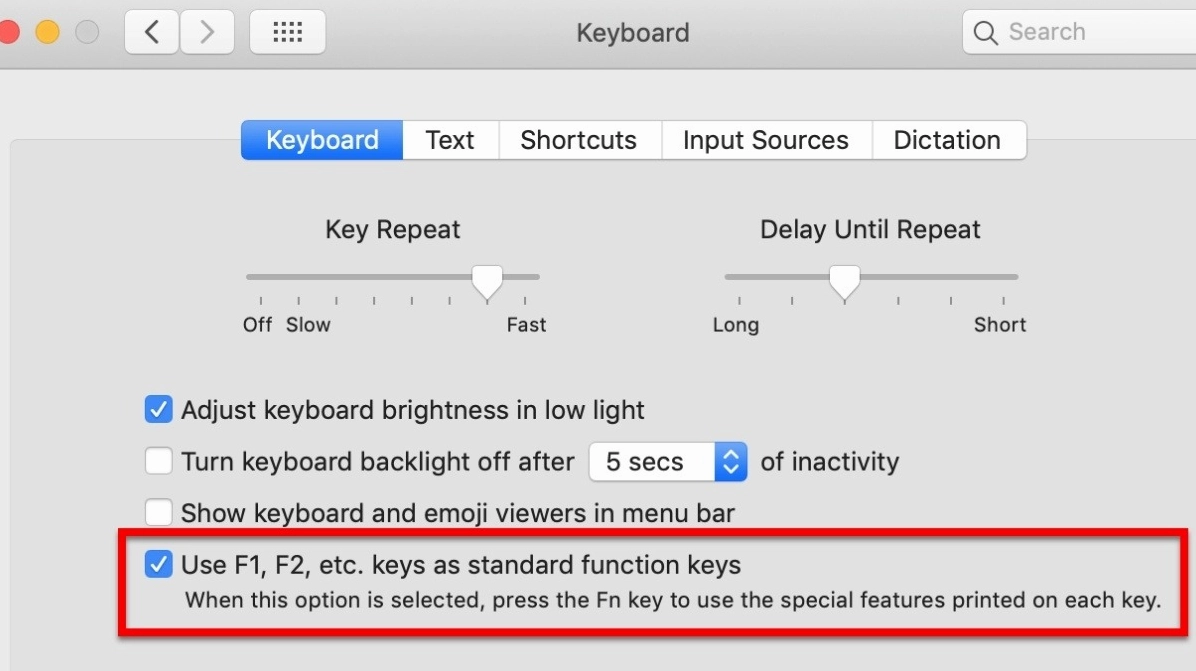 Tùy chọn sử dụng phím F tiêu chuẩn trên Mac