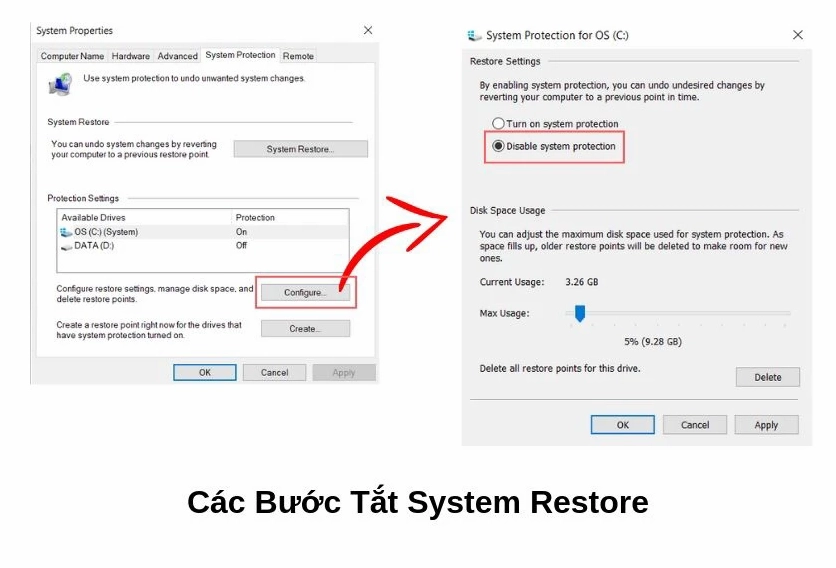 Hướng dẫn chi tiết cách làm cho laptop win 10 chạy nhanh hơn hiệu quả 20 Tùy chọn tăng tốc win 10 bằng cách tắt System Restore
