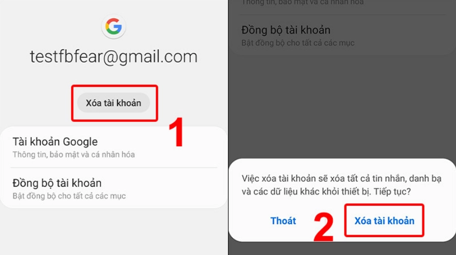Vào mục Xóa tài khoản sau đó nhấn Xóa tài khoản để hoàn thành