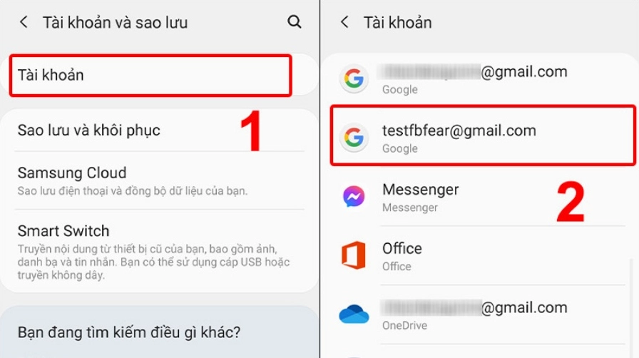 Vào Tài khoản lựa chọn tài khoản Google muốn đăng xuất