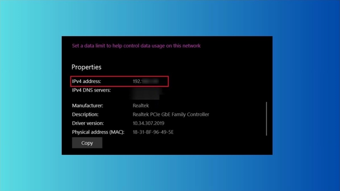 Xác định địa chỉ IP máy tính tại dòng IPv4 Address trong Properties