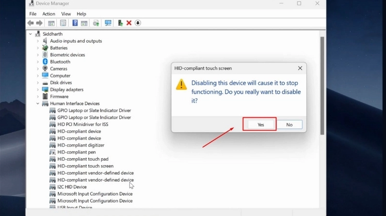 Xác nhận việc tắt tính năng bằng cách chọn Yes
