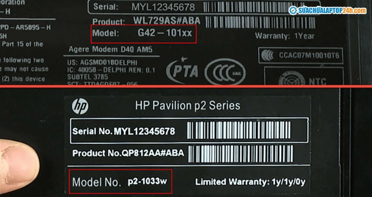 Xem model trên vỏ laptop