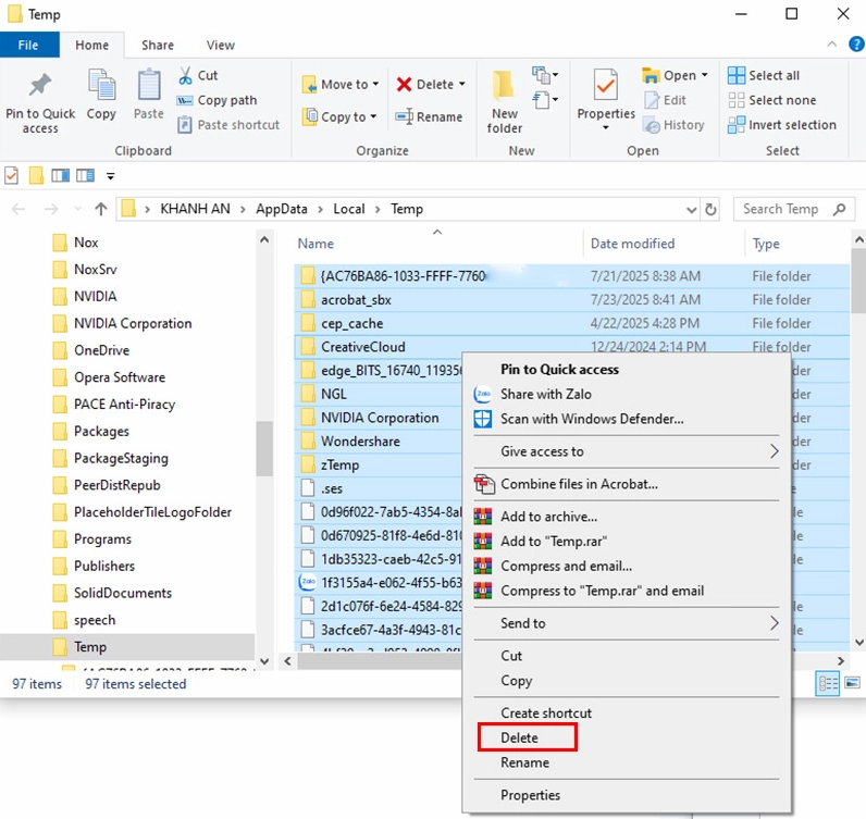 Hướng dẫn chi tiết cách dọn rác laptop an toàn và tăng tốc độ xử lý nhanh nhất năm 2026 7 Xóa tệp tin tạm thời