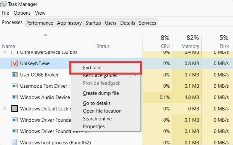 Xử lý lỗi trùng lặp phiên bản UniKey trong Task Manager